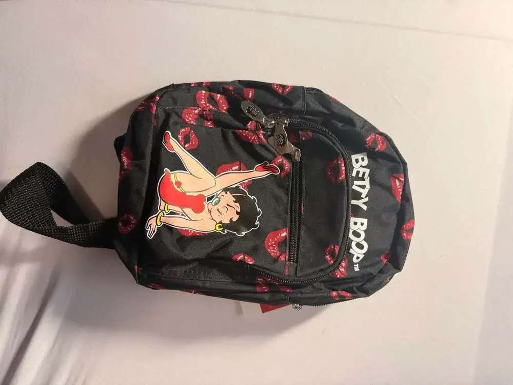 Betty Boop Mini Backpack Black with Lips Print and Leg Graphic